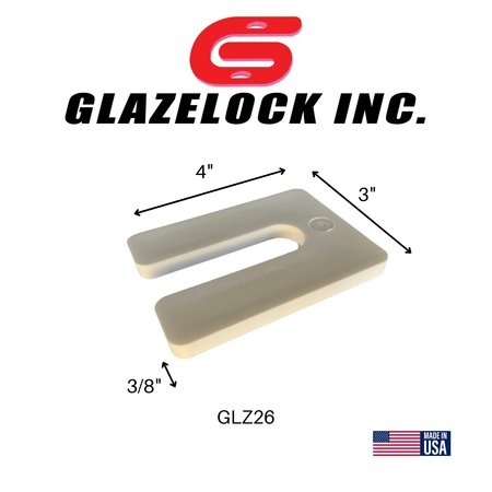 Glazelock 3/8" 4"L x 3"W 7/8" Slot, Square Horseshoe Plastic Flat Shims  White 250pc/box GLZ26